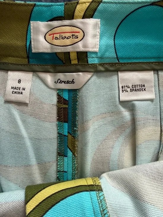 Talbots Turquoise, Olive & Brown Swirl Print Pants - Picture 2 of 4